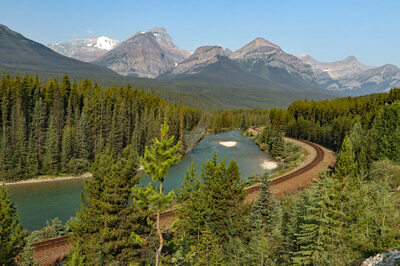 Train along Bow River
